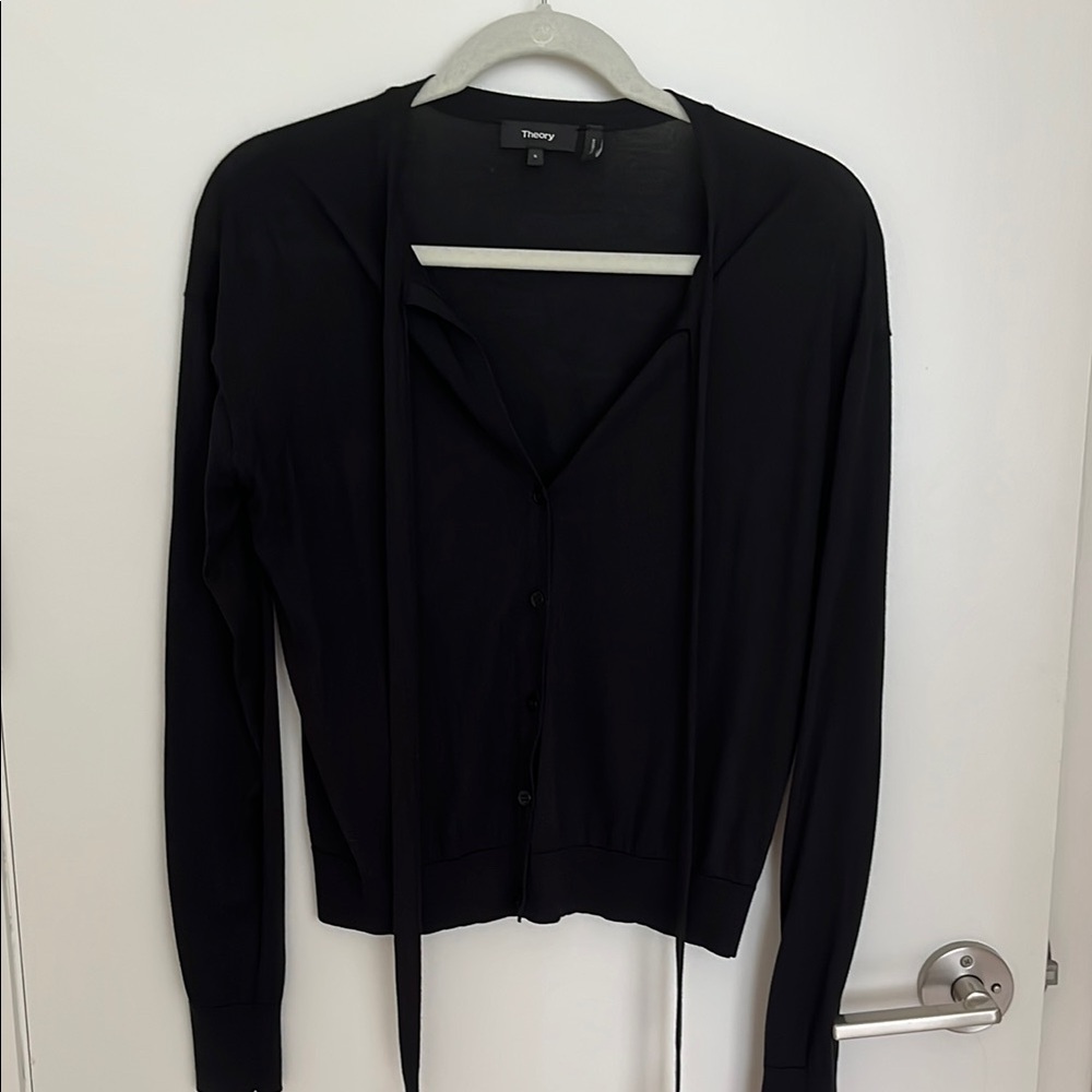 Theory Black Long Sleeve Tie Front Blouse
